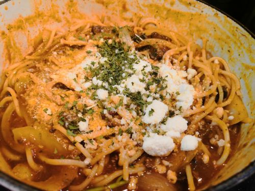 【1食147円】血合いマグロツナdeスープナポリタンの自炊レシピ